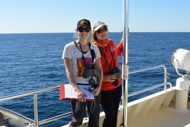 Grace Russell and Aisleen Dilks on board the Whale Song vessel, with the Centre for Whale Research, Western Australia photo copyright Karin von Behrens taken at  and featuring the Cruising Yacht class