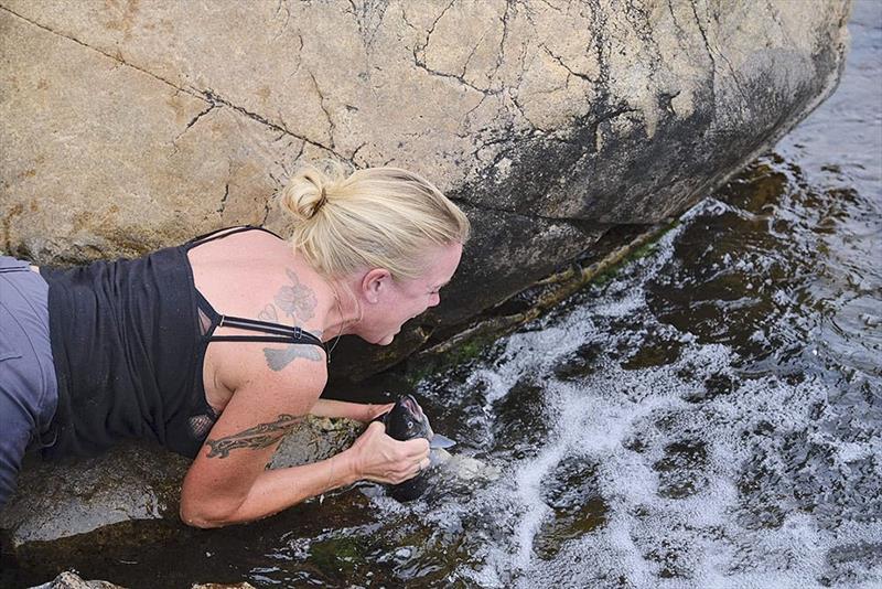 Ingrid Sluggard Myklebust catches a fish in Greenland - with her hands! - photo © Jon Petter Slungaard Myklebust