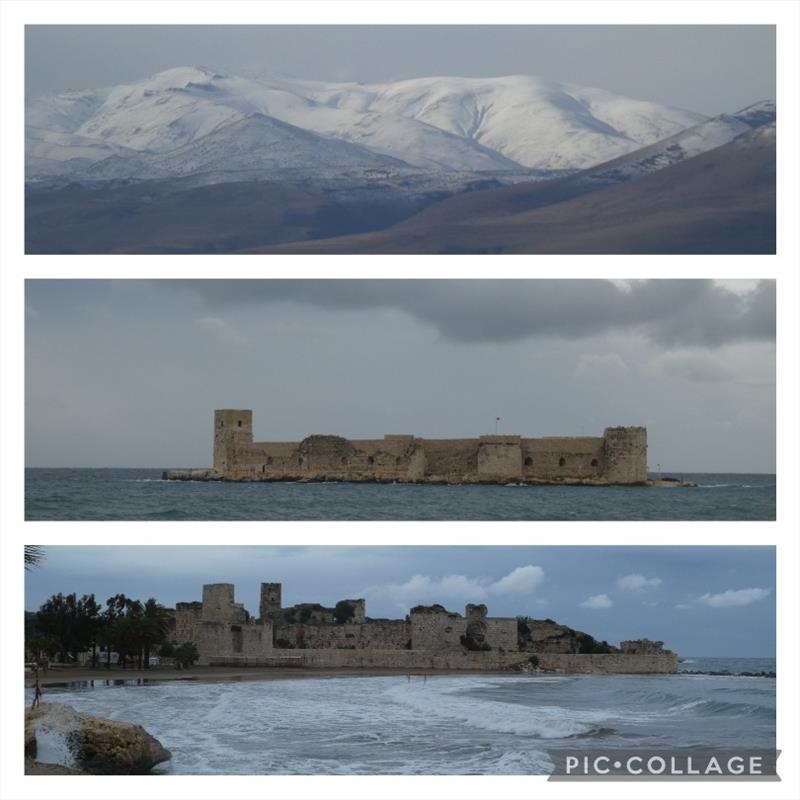 Leaving the snow capped hills inland and arriving at the Southern coast of Turkey to castle ruins in the sea photo copyright SV Red Roo taken at  and featuring the Cruising Yacht class