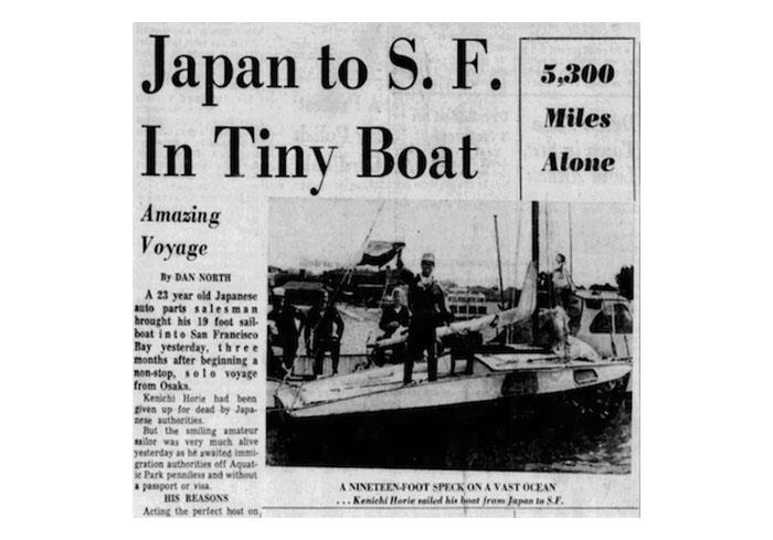 Kenichi Hori made the front page of the August 12, 1962 edition of the San Francisco Examiner at age 23 when he sailed from Japan to San Francisco photo copyright San Francisco Examiner taken at Cruising Club of America and featuring the Cruising Yacht class