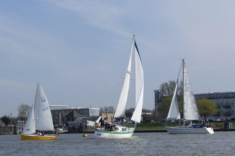 Gravesend SC sail past - Cruiser Chodo, Cruiser Luna and dayboat Ozone Friendly photo copyright Steve Davies taken at Gravesend Sailing Club and featuring the Cruising Yacht class