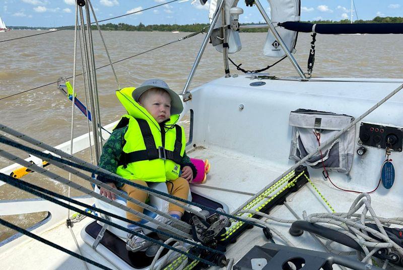 Making sure Daddy & Mummy are doing it right (whilst being securely clipped on and watched) in the 'Catch Me If You Can' at Royal Harwich YC - photo © Lydia Harrison