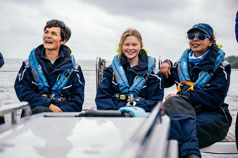 Dame Ellen with her crew - Ellen MacArthur Cancer Trust photo copyright Martin Allen Photography taken at  and featuring the Cruising Yacht class