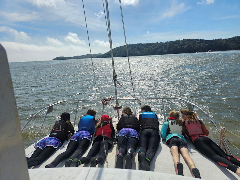 Solway Yacht Club Cadets Adventure Day - Land Ahoy! Bow lookouts on “Alicat”; Almormess peninsula close ahead, Hestan Island in the distance photo copyright Finlay Train taken at Solway Yacht Club and featuring the Cruising Yacht class