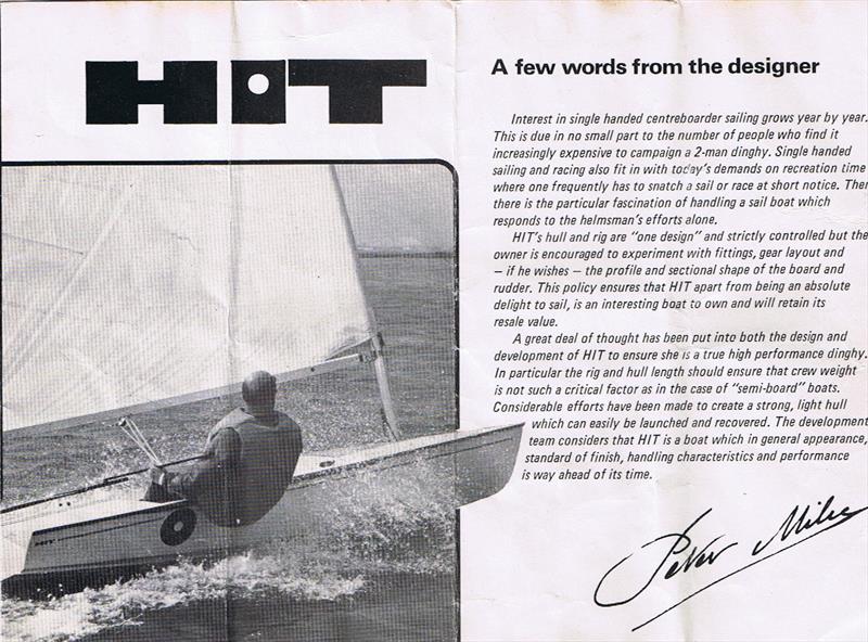 This brochure cover for the Hit shows Milne, who was an accomplished dinghy racer, sailing his Hit design - photo © Geoff Lake