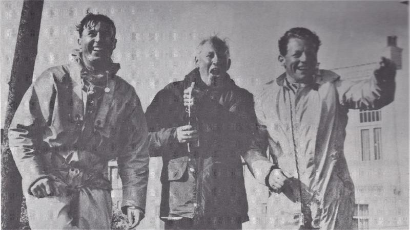 After winning the IYRU Trials, a jubilant Ian Proctor is flanked by Cliff Norbury (l) and John Oakeley (r).  Cliff Norbury would go on to win the World Championships twice - photo © Proctor and Norbury Families