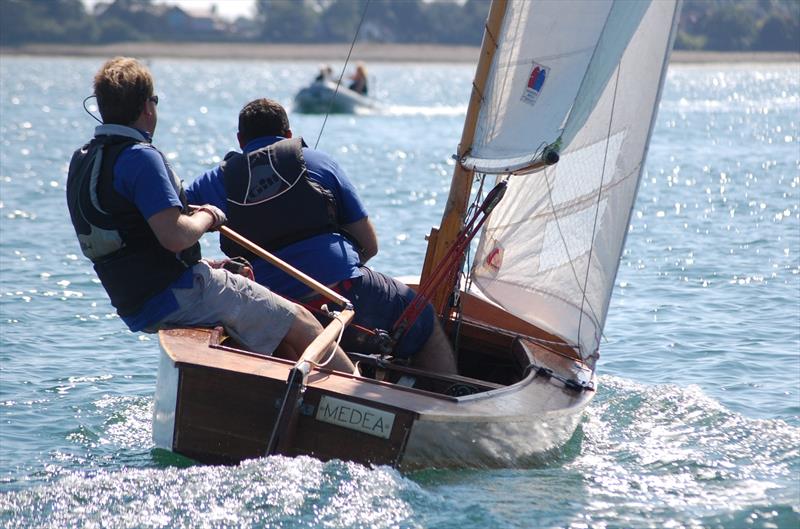 Back in the Golden era of dinghy racing in the 1960s, the 12m Sharpies were a strong fleet on Chichester harbour, so it was great to see 3 of them back racing at the Bosham Classic Boat Revival 2018 - photo © Dougal Henshall