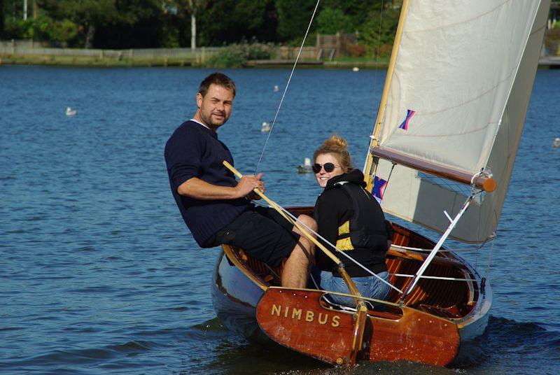 After putting so much effort into the restoration, Simon Hipkin (crewed by Eleanor, who did much of the hard work with a sanding block) finally get to actually sail International 14 'Nimbus' photo copyright Ben Falat taken at Waveney & Oulton Broad Yacht Club and featuring the Classic & Vintage Dinghy class