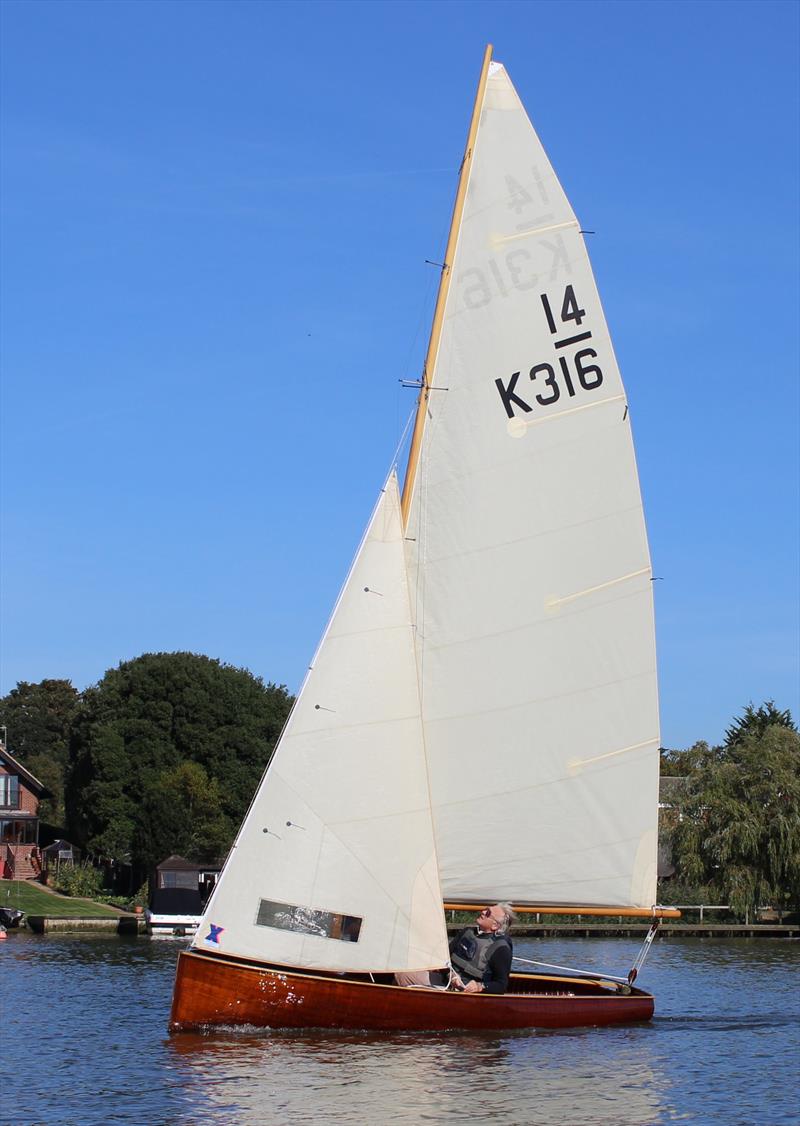 International 14 'Nimbus' - Sailmaker Mike McNamara worked closely with Simon Hipkin to get the rig not only looking right, but setting right - not an easy task on a fully classic rig photo copyright David Henshall taken at Waveney & Oulton Broad Yacht Club and featuring the Classic & Vintage Dinghy class