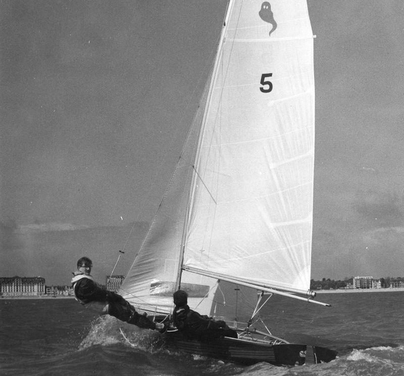 Powering upwind, the Ghost shows off the lines that made it such a potent performer (note the size of the pole, hanging out beyond the end of the boom in true antipodean style) photo copyright Gregory family taken at  and featuring the Classic & Vintage Dinghy class