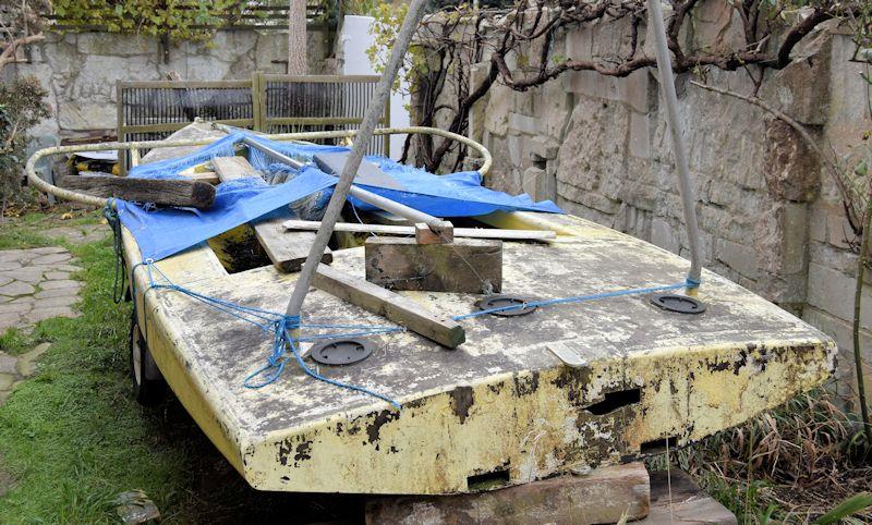 A 2019 photo showing the layout of the trapeze racks on Reg Bratt's Shooting Star photo copyright David Henshall taken at  and featuring the Classic & Vintage Dinghy class