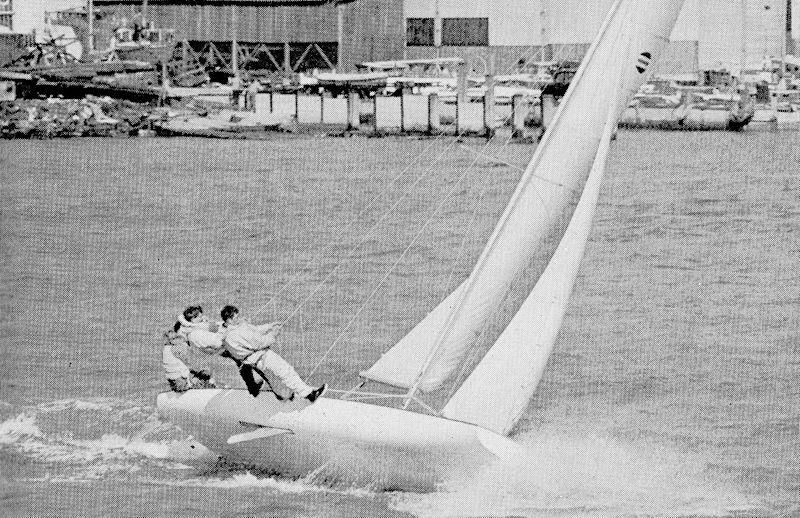 An oft-used but nevertheless iconic picture of the YW Scow. So much innovation, a massive sail area, a three man crew (all of which who could have their weight out beyond the gunwale) and yet the speed advantage never matched the expectations photo copyright Rod Macalpine-Downie taken at  and featuring the Classic & Vintage Dinghy class