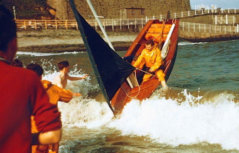 Firefly landing at Priors Haven through surf in 1963 photo copyright Robin Steavenson taken at Tynemouth Sailing Club and featuring the Classic & Vintage Dinghy class