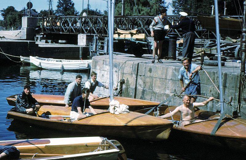 The first batch of Fairey 505s visit Ouisterham (Charles Currey is stood up in the blue shorts) photo copyright David Chiver / Austin Farrar taken at  and featuring the Classic & Vintage Dinghy class