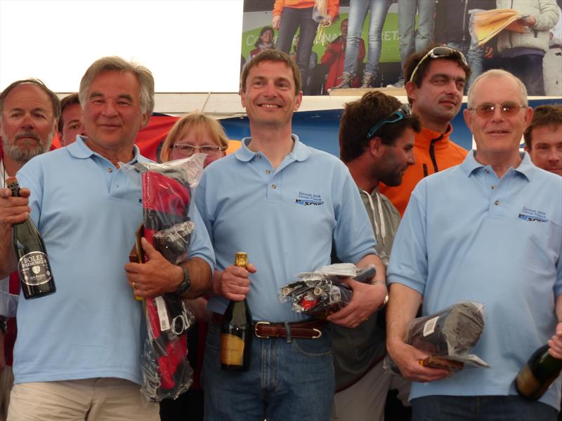 Class 4 podium-Brian Phipps, Thomas Sandal, Stuart Snell during Eurocat 2014 at Carnac photo copyright Pauline Love taken at Yacht Club de Carnac and featuring the Dart 15 class