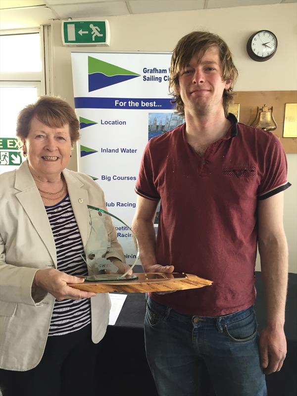 Judith Black presents the Chris Black Trophy to Paul Grattage photo copyright George Love taken at Grafham Water Sailing Club and featuring the Dart 15 class