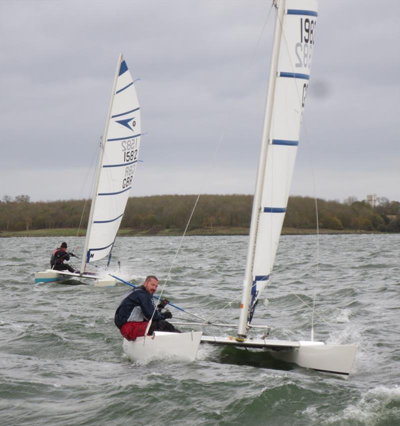 Thomas Sandal leads Kevin Cummerson during the Sprint 15 Inlands at Grafham photo copyright Nigel Denchfield taken at Grafham Water Sailing Club and featuring the Dart 15 class