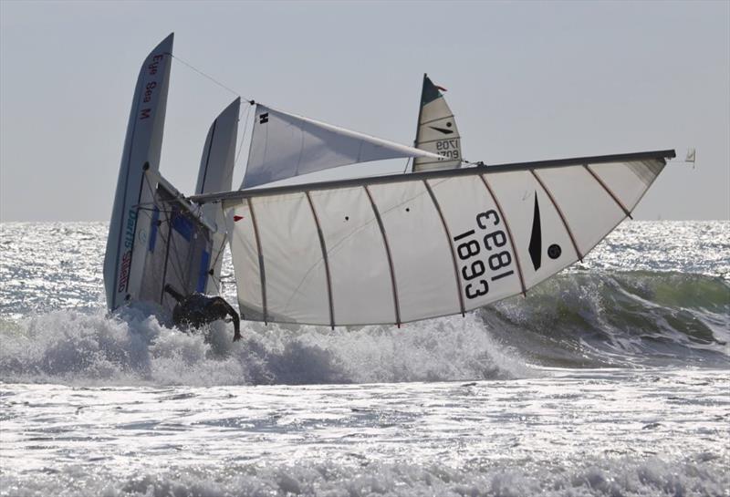 Anthony Gray in the surf during the Sprint 15 Sport Nationals at Yaverland photo copyright Mary Howie-Wood taken at Yaverland Sailing & Boat Club and featuring the Dart 15 Sport class