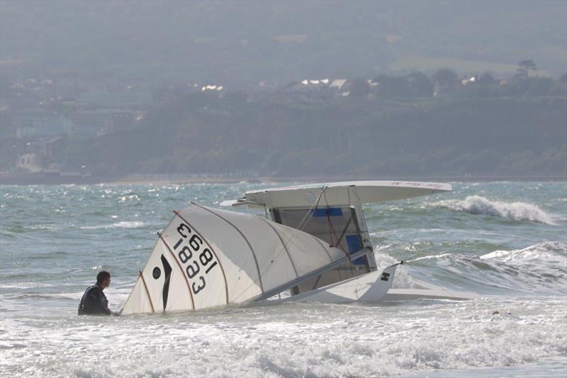 Anthony Gray in the surf during the Sprint 15 Sport Nationals at Yaverland photo copyright Alan and Mary Howie-Wood taken at Yaverland Sailing & Boat Club and featuring the Dart 15 Sport class