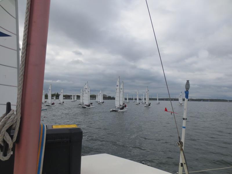 Race 2 start during the Sprint 15 Nationals at Grafham photo copyright Nigel Denchfield taken at Grafham Water Sailing Club and featuring the Dart 15 class