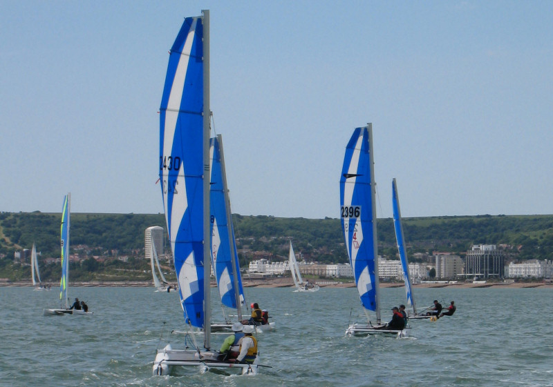 Racing in the Dart 16 nationals at Eastbourne photo copyright Jacky Thomas taken at Eastbourne Sovereign Sailing Club and featuring the Dart 16 class