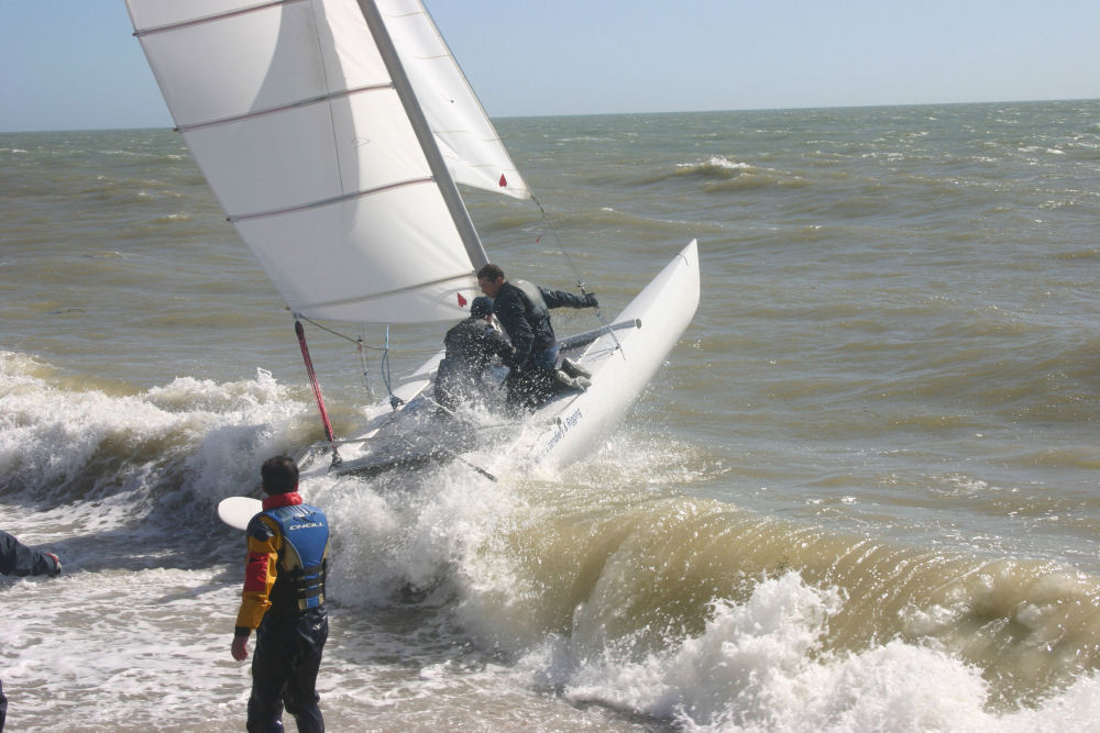 Tricky launching for the Dart 18s at Bognor Regis photo copyright Geoffrey Lloyd taken at Bognor Regis Yacht Club and featuring the Dart 18 class