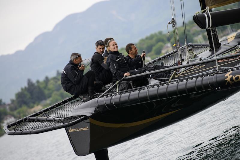 Ladycat powered by Spindrift racing Decision 35 catamaran training on Lake Geneva photo copyright Chris Schmid / Spindrift racing taken at  and featuring the Decision 35 class