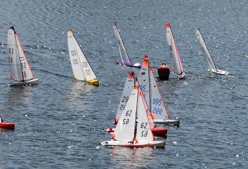 The fleet approaching the windward mark during the 2022 DF95 Ash Trophy at Abbey Meads photo copyright Roger Stollery taken at Guildford Model Yacht Club and featuring the DF95 class