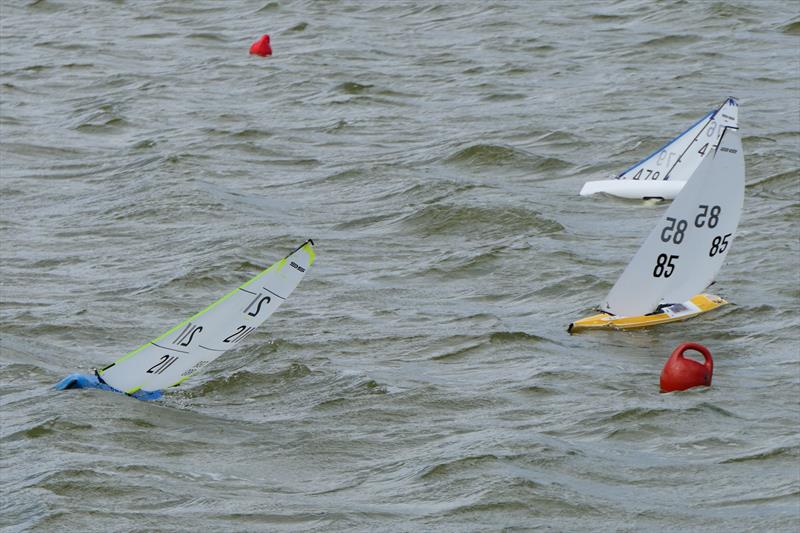 DF95 Spring Series at East Kent RSC - Peter leading Martin Hill and Rob Owens photo copyright Alan Hounsell taken at East Kent Radio Sailing Club and featuring the DF95 class