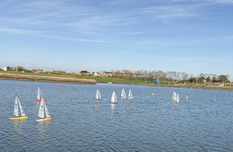 Adrian rounds the leeward mark first, followed by Dave, Alan & Peter - DF95 Autumn Series at Barton's Point week 6 photo copyright Mike Brand taken at East Kent Radio Sailing Club and featuring the DF95 class