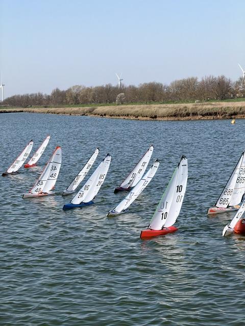 Colin (White 48), Peter (Blue 211), Jim (White 57), Mike (Red 10) in the centre. Rob (White 479)  in his usual place on the buoy - DF95 Winter Series at Barton's Point week 5 photo copyright Mike Brand taken at East Kent Radio Sailing Club and featuring the DF95 class