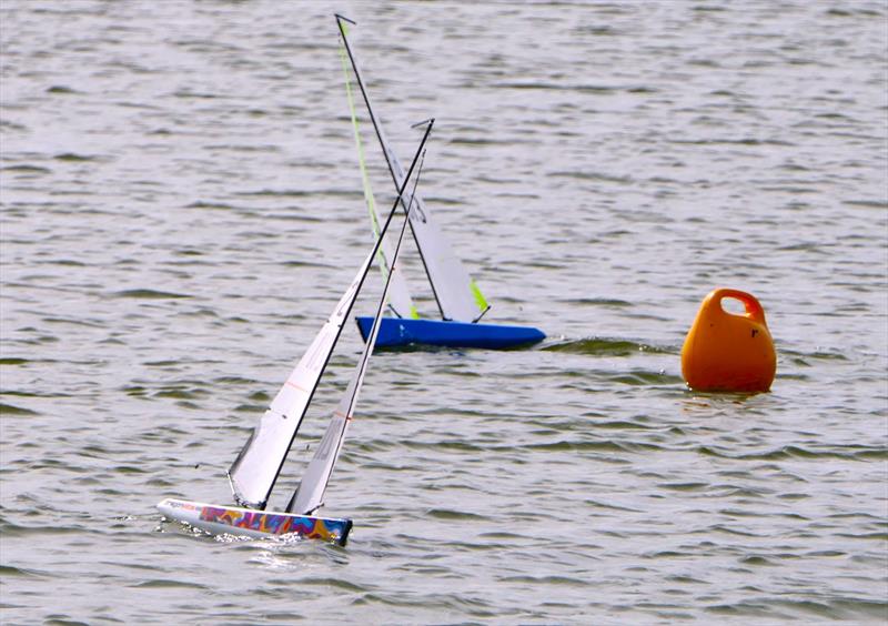 DF95 Summer Series at Barton's Point week 8 - Andrew Nicholls new hull in blue, chasing Peter's new hull multi-coloured hull - photo © Alan Hounsell