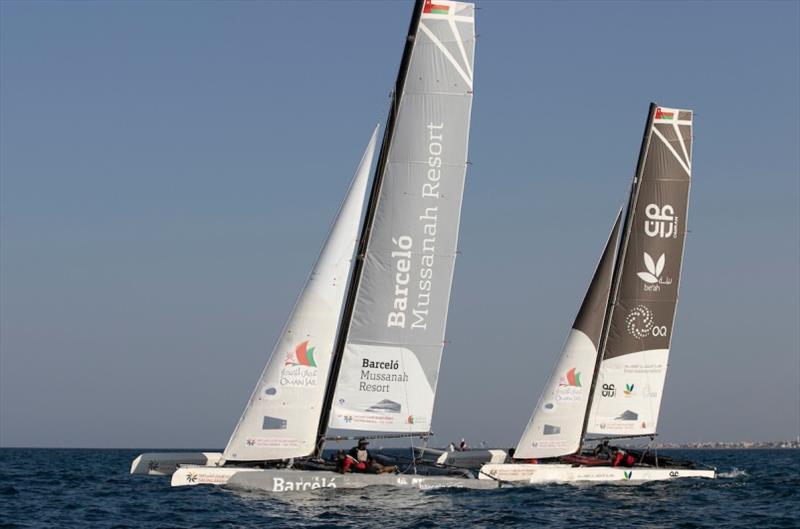 11th edition of Sailing Arabia The Tour. The race teams onboard their Diam 24OD trimarans practicing prior to the start tomorrow photo copyright Lloyd Images / Oman Sail taken at Oman Sail and featuring the Diam 24OD class