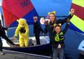 Pudsey at the launch, sailing in with Rear Commodore Ollie Baddeley, Commodore Freya Baddeley and young Salterns member Clodagh Grealish - 24 hour Salterns Sailathon © Tanya Baddeley