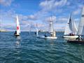 Viking Marine DMYC Frostbite Series 2 day 10 - Ciara Mulvey & Peter Murphy (GP 14 11111) [blue hull], Pierre & Remy Long (IDRA 161), Damien Dion (Aero 3431) and Sean Lillis and Stephen Hawkins (Wayfarer 10449) at the weather mark © Ian Cutliffe