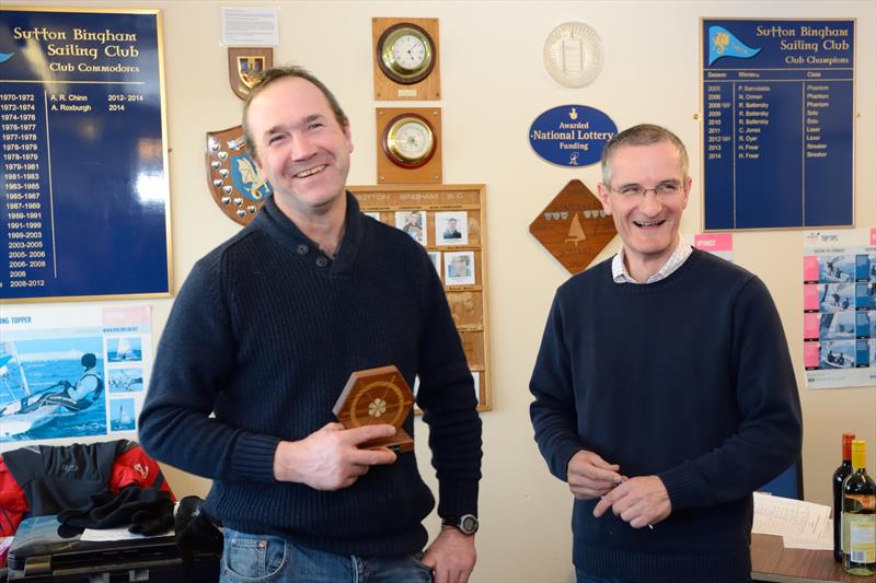 Adrian Neal wins the award for top SBSC sailor at the Sutton Bingham Spring Warm Up photo copyright Phil Godfre taken at Sutton Bingham Sailing Club and featuring the Dinghy class