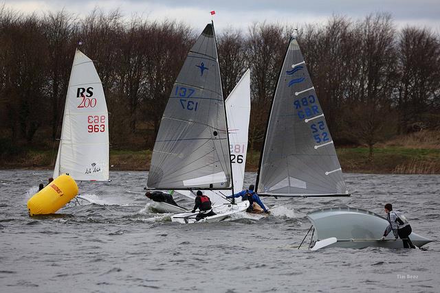 A gusty mark rounding on day 8 of the Alton Water Frostbite Series photo copyright Tim Bees taken at Alton Water Sports Centre and featuring the Dinghy class
