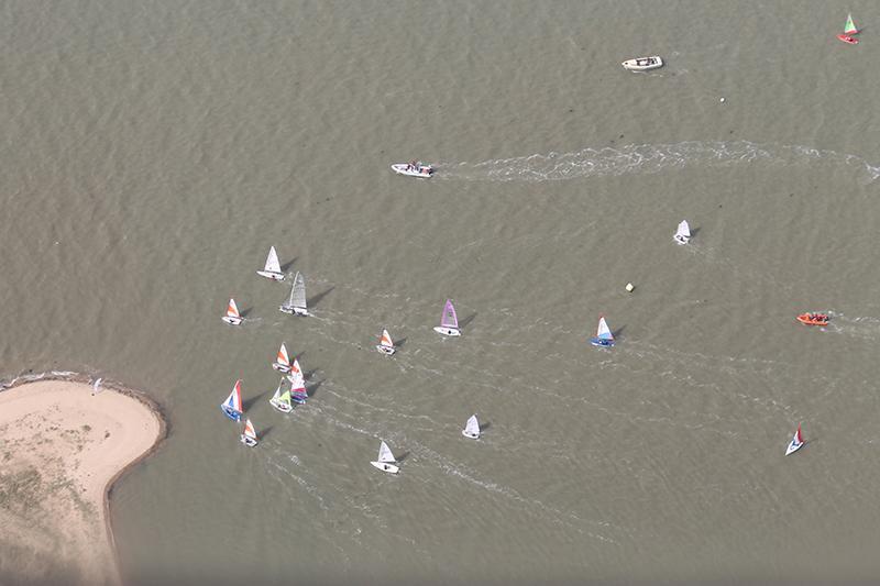 The Cadet Handicap fleet in action  at Learning & Skills Solutions Pyefleet Week photo copyright Sally Hare taken at Brightlingsea Sailing Club and featuring the Dinghy class