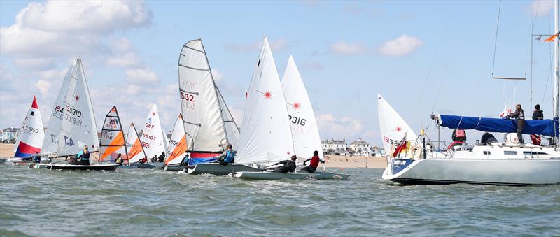 2021 KSSA Opening Splash Regatta at Downs SC: Start of race 2, Broadstairs SC's Lee Windridge (193245) timing his start to perfection photo copyright Jon Bentman taken at Downs Sailing Club and featuring the Dinghy class