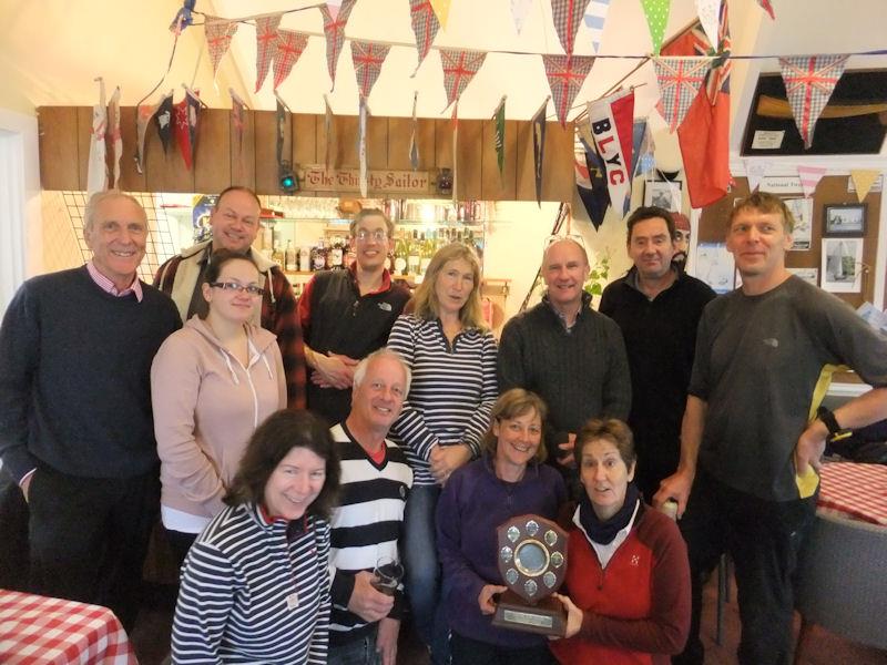 Winning HSC team in front of the Thirsty Sailor bar with the Thames Valley Inter-Match Shield, Team Captain Carol Stitson and HSC Commodore Peta Bowyer hold the trophy photo copyright Duncan Mackay taken at Henley Sailing Club and featuring the Dinghy class