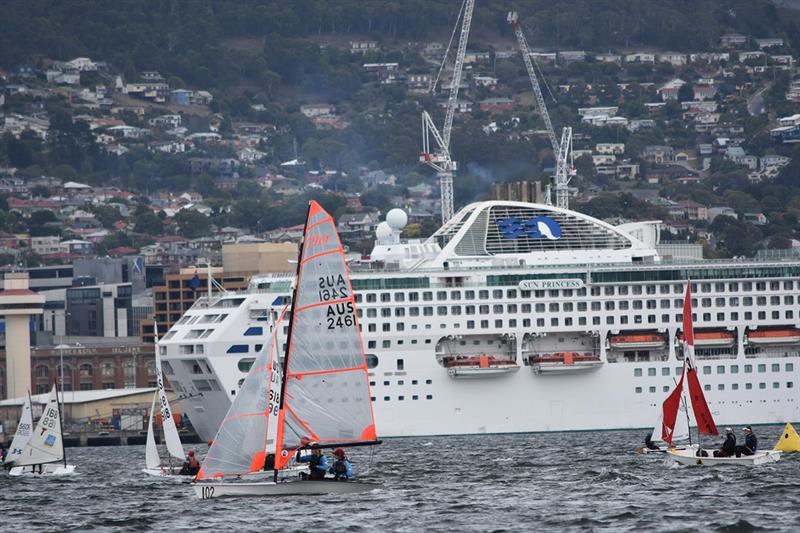 Two cruise ships in Hobart made a background to the regatta photo copyright Jane Austin taken at Bellerive Yacht Club and featuring the Dinghy class