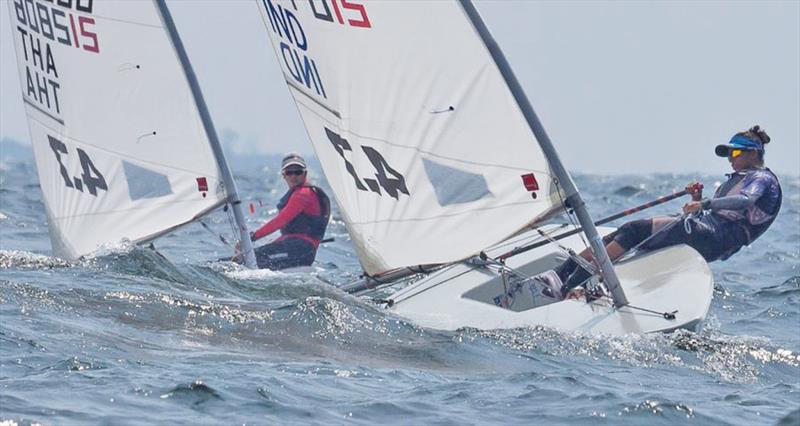 Asian Games 2018, day 3. Laser 4.7, Bairagi Govind (IND) and Poonpat Saranwong (THA) photo copyright Carmelita taken at  and featuring the Dinghy class