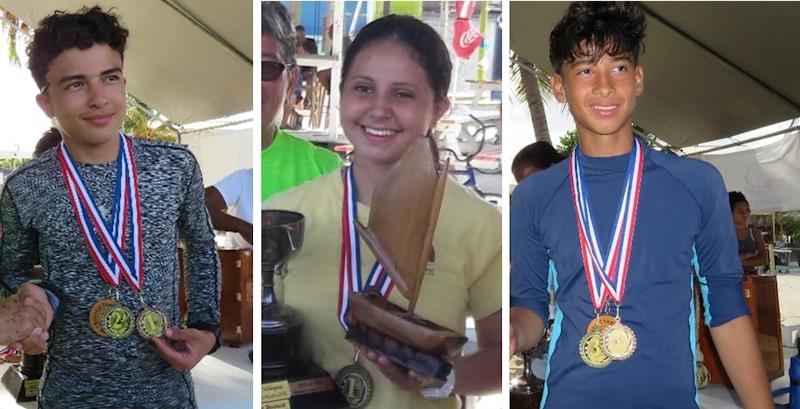 Belize Sailing Association National Championships (L-R) Peter Joo (second), Adya Teck (first), Abner Lopez (third) photo copyright BSA taken at  and featuring the Dinghy class