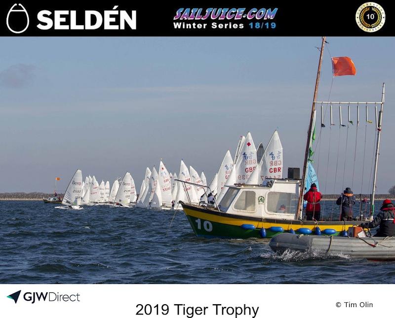 Slow fleet start in the John Merricks Tiger Trophy 2019 photo copyright Tim Olin / www.olinphoto.co.uk taken at Rutland Sailing Club and featuring the Dinghy class