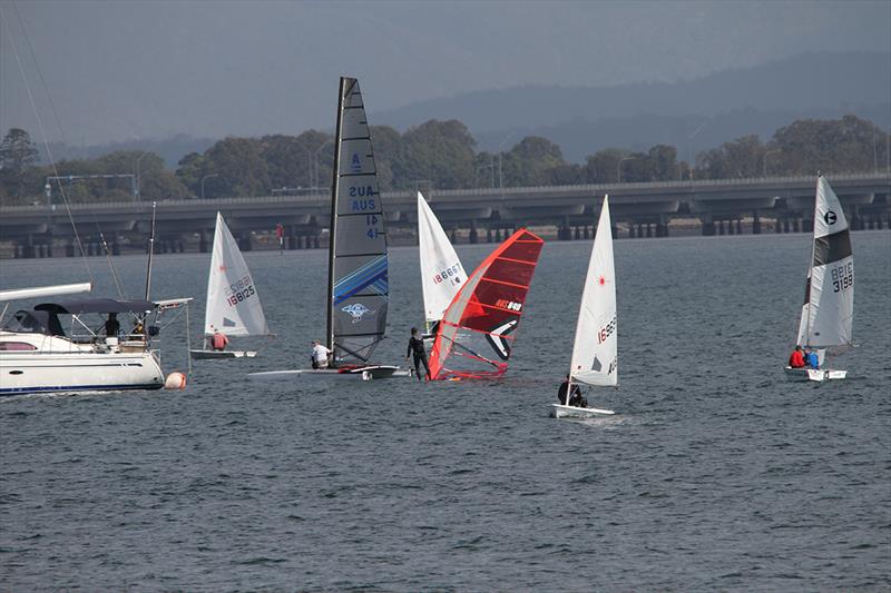 Catamaran and dinghy senior and junior fleet action at WinterBash photo copyright Mark Dawson taken at Humpybong Yacht Club and featuring the Dinghy class