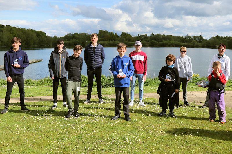 Prizewinners with coach Hector Simpson at the North East & Yorkshire Youth Travellers (NEYYTS) at Ripon photo copyright Fiona Spence taken at Ripon Sailing Club and featuring the Dinghy class