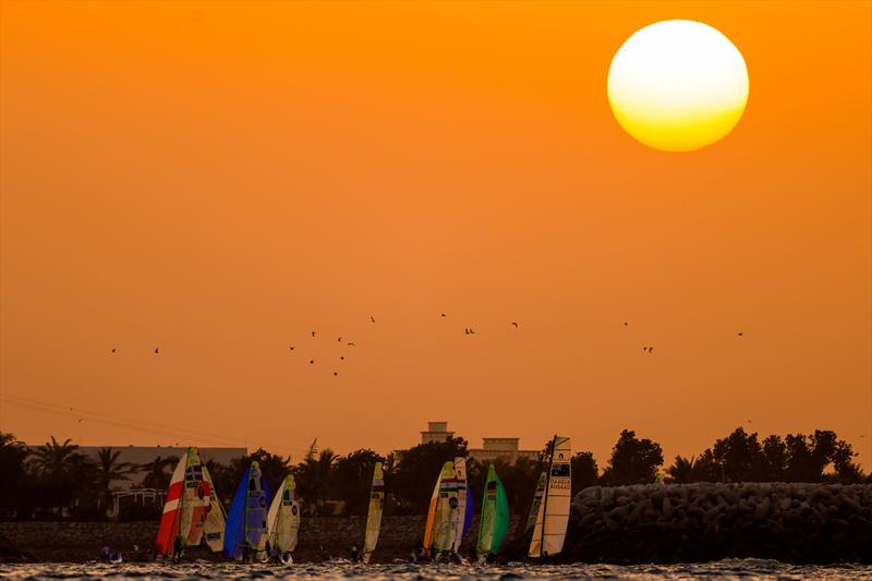 49er, 49erFX and Nacra 17 World Championships - Day 5 photo copyright Sailing Energy / Pedro Martinez taken at Oman Sail and featuring the Dinghy class