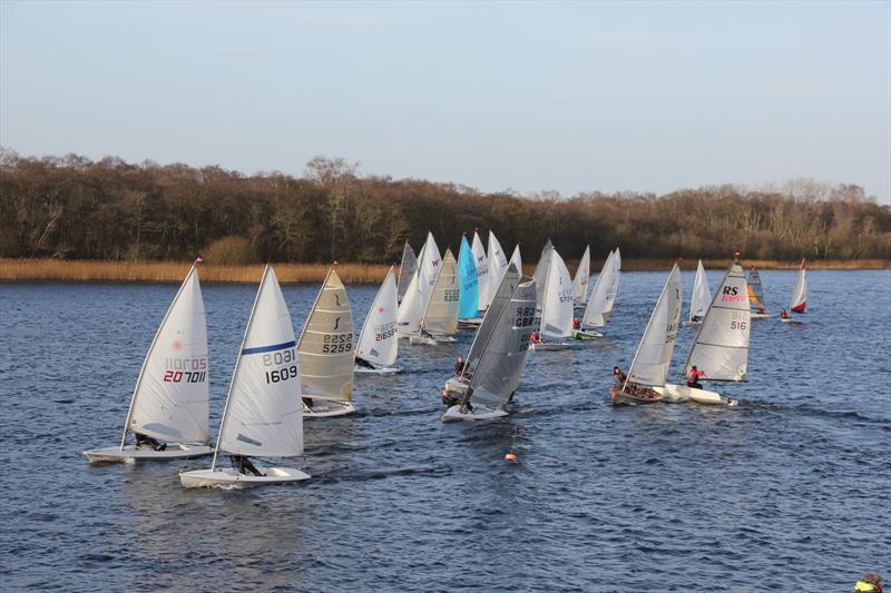 Race two starts at the Rollesby Broad New Year's Open 2022 photo copyright RBSC taken at Rollesby Broad Sailing Club and featuring the Dinghy class