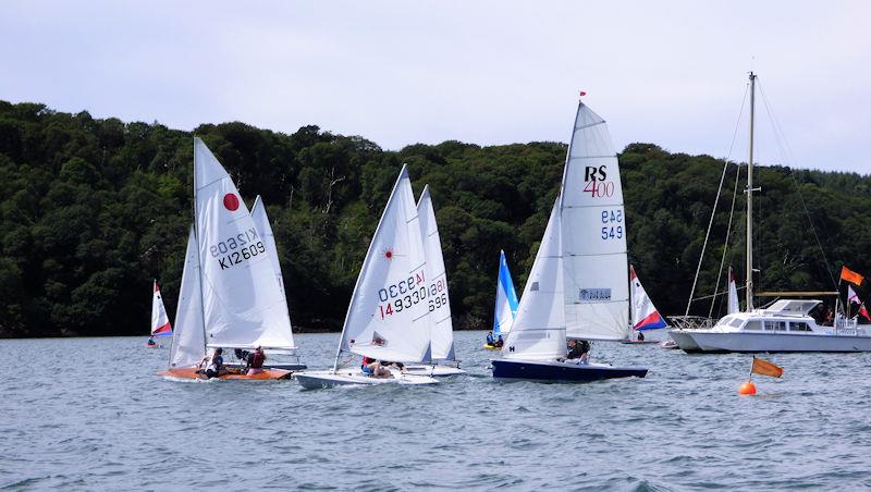 Fast handicap race start; Fireball K12609 in trouble on port tack during Solway Yacht Club Cadet Week 2022 - photo © Becky Davison