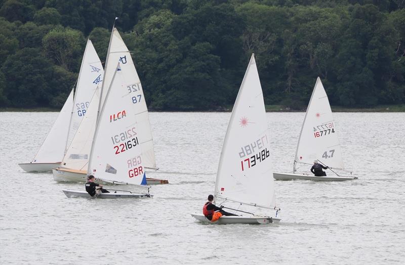 Finn Harris 221631 and Toby Iglehart 173486 in close racing with a couple of the bigger boats and a 4.7 - club racing at Solway - photo © Margaret Purkis
